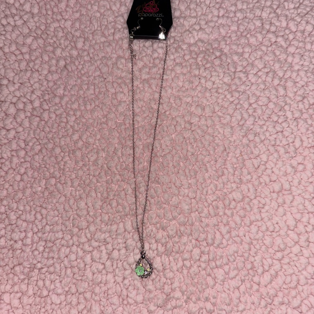 Paparazzi Silver Necklace with Green Accent